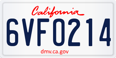 CA license plate 6VFO214