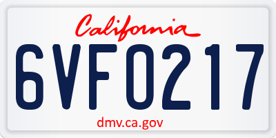 CA license plate 6VFO217