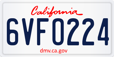CA license plate 6VFO224