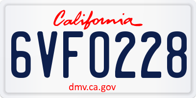 CA license plate 6VFO228