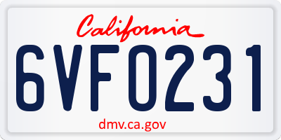 CA license plate 6VFO231