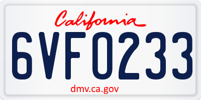 CA license plate 6VFO233