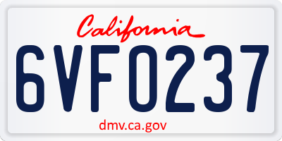 CA license plate 6VFO237