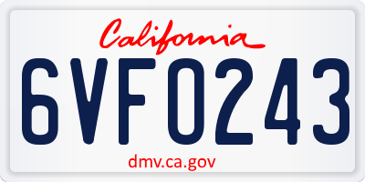 CA license plate 6VFO243