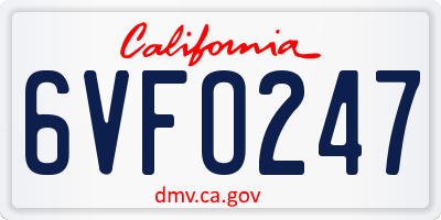 CA license plate 6VFO247