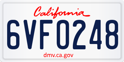 CA license plate 6VFO248