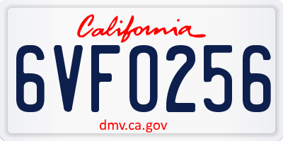 CA license plate 6VFO256