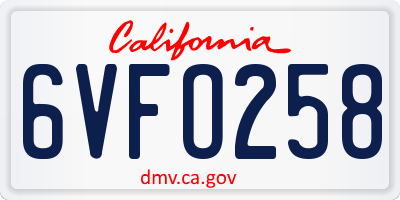 CA license plate 6VFO258