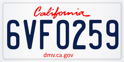 CA license plate 6VFO259