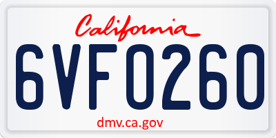 CA license plate 6VFO260