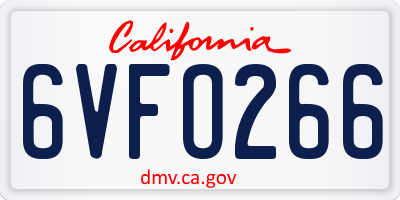 CA license plate 6VFO266