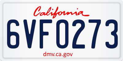CA license plate 6VFO273
