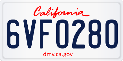 CA license plate 6VFO280