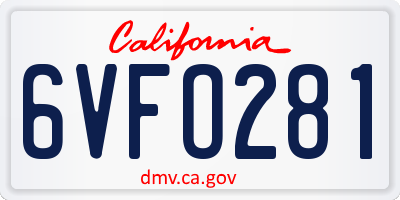 CA license plate 6VFO281