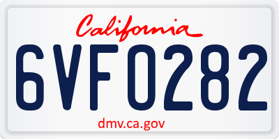 CA license plate 6VFO282