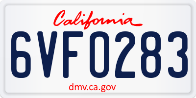 CA license plate 6VFO283