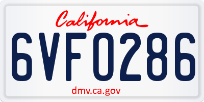 CA license plate 6VFO286