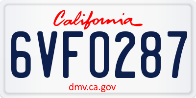 CA license plate 6VFO287