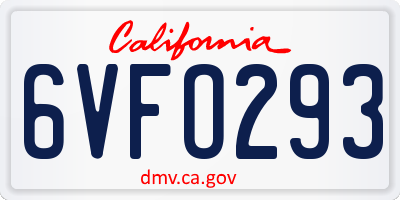 CA license plate 6VFO293
