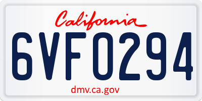 CA license plate 6VFO294