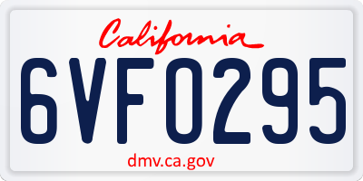 CA license plate 6VFO295