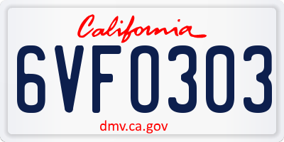 CA license plate 6VFO303