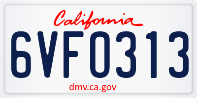 CA license plate 6VFO313
