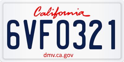 CA license plate 6VFO321