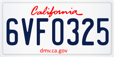 CA license plate 6VFO325