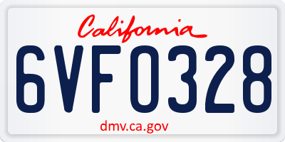 CA license plate 6VFO328