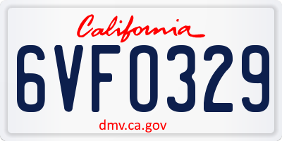 CA license plate 6VFO329