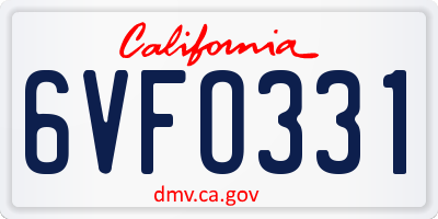 CA license plate 6VFO331