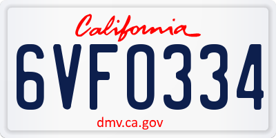 CA license plate 6VFO334