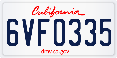CA license plate 6VFO335