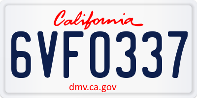 CA license plate 6VFO337