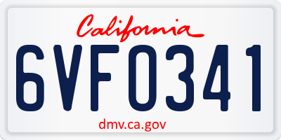 CA license plate 6VFO341