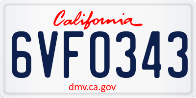 CA license plate 6VFO343