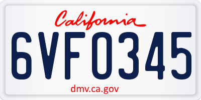 CA license plate 6VFO345