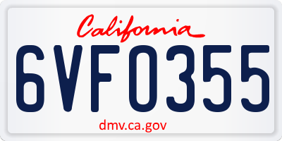 CA license plate 6VFO355