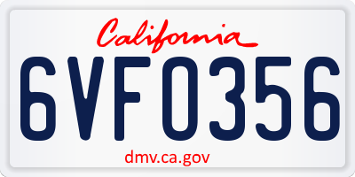 CA license plate 6VFO356