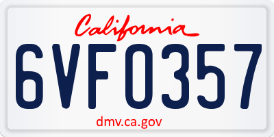 CA license plate 6VFO357