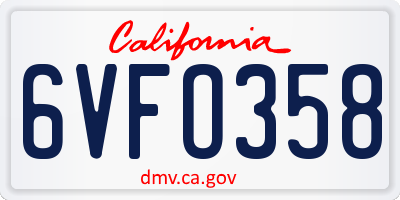 CA license plate 6VFO358