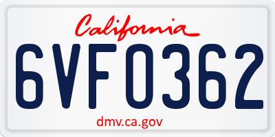 CA license plate 6VFO362