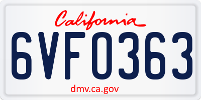 CA license plate 6VFO363