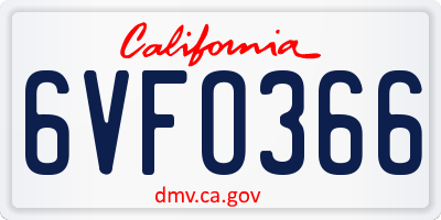 CA license plate 6VFO366