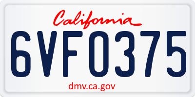 CA license plate 6VFO375