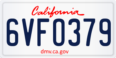 CA license plate 6VFO379