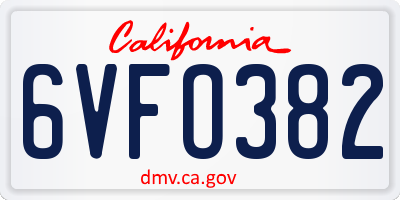 CA license plate 6VFO382