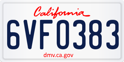 CA license plate 6VFO383