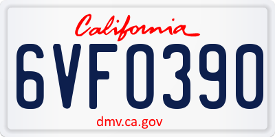 CA license plate 6VFO390
